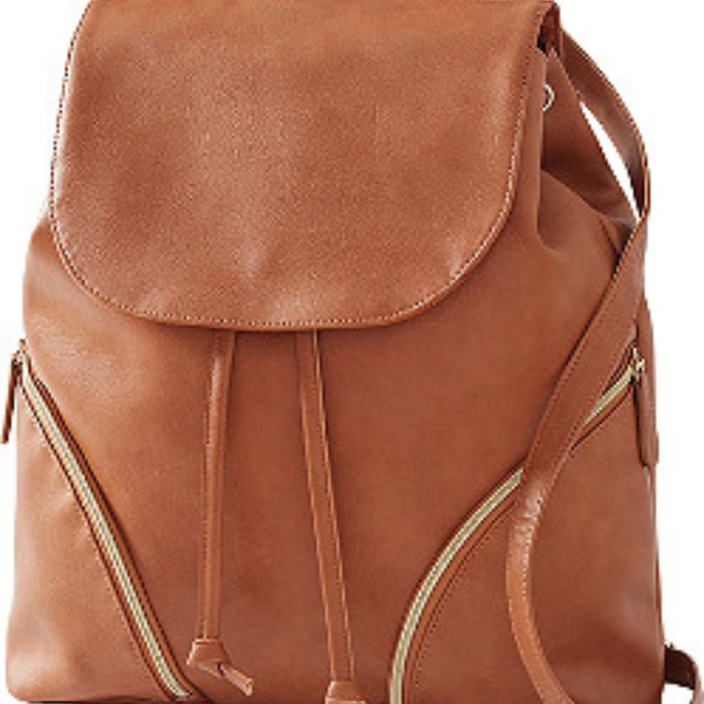Faux Leather Backpack Saddle Tan